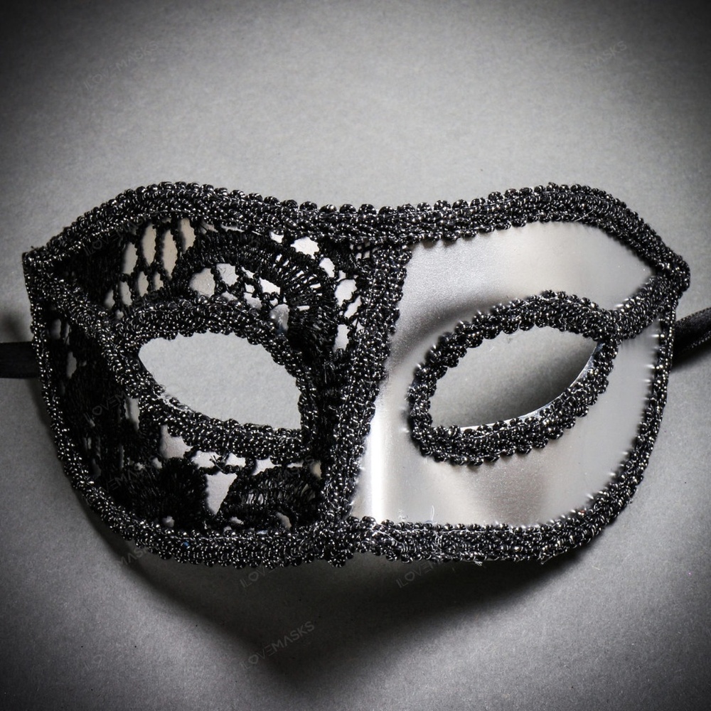 Venetian Masquerade Mask Lace - Silver Black